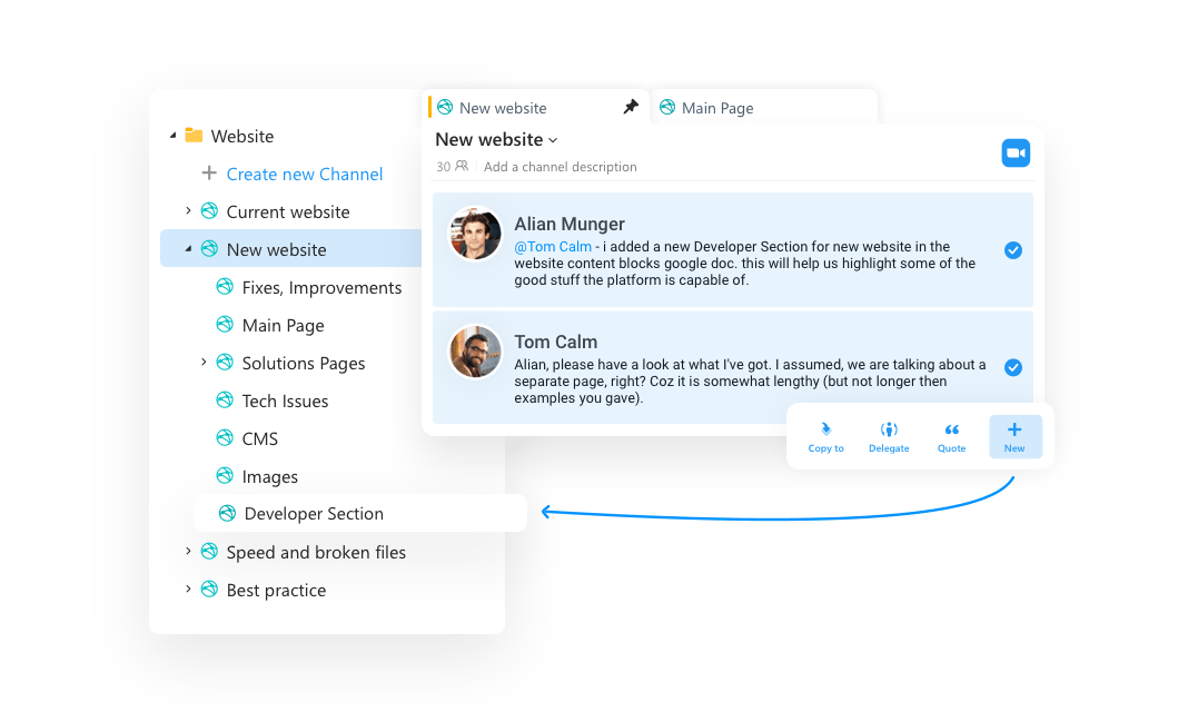 selecting and moving messages between channels in Leverice