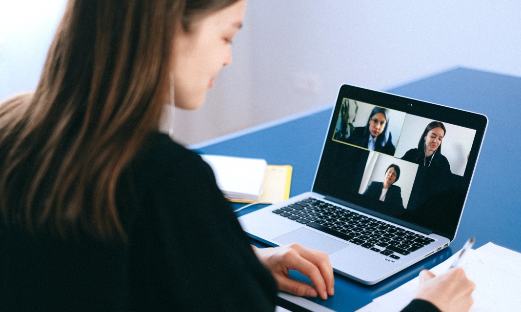 a woman talking on zoom